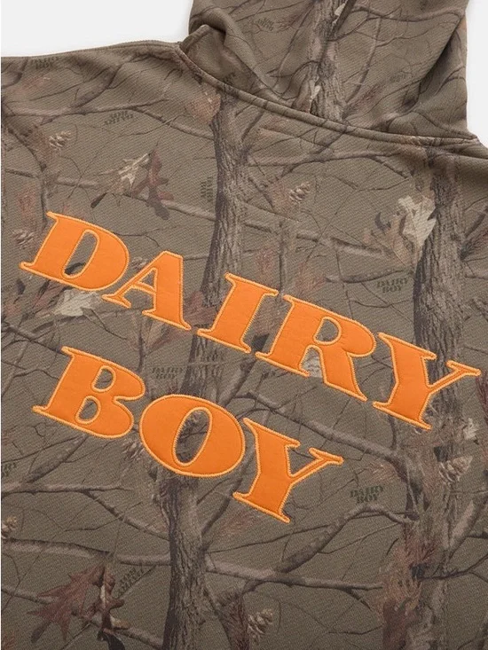 Dairy Boy Camo Hoodie - Olive with Orange Logo - Picture 2 of 3